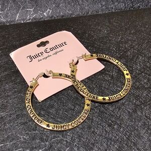 Juicy Couture Gold Tone Logo Statement Hoop Earrings